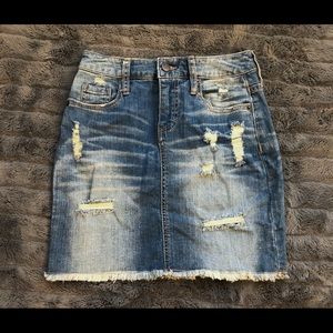 Love, Fire Distressed Denim Skirt